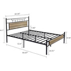 VECELO Industrial Bed Frame with Wood Headboard,Twin/Full/Queen Size Bed, Black/Brown/Slate-3 colors