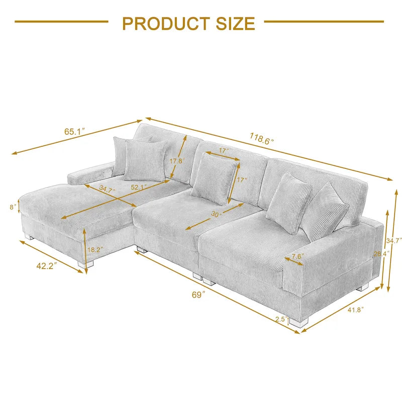 Modern Oversized Modular Sectional Sofa Set With Pillows