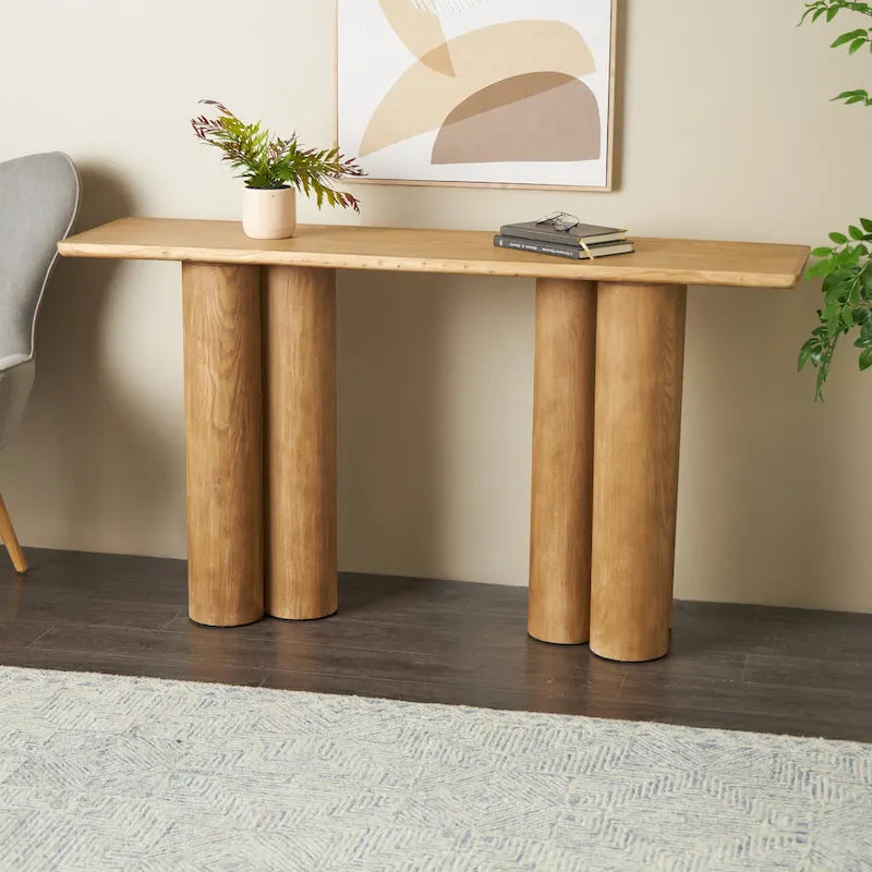 Wood Handmade Console Table with Pillar Legs - Brown - Roche River Decor