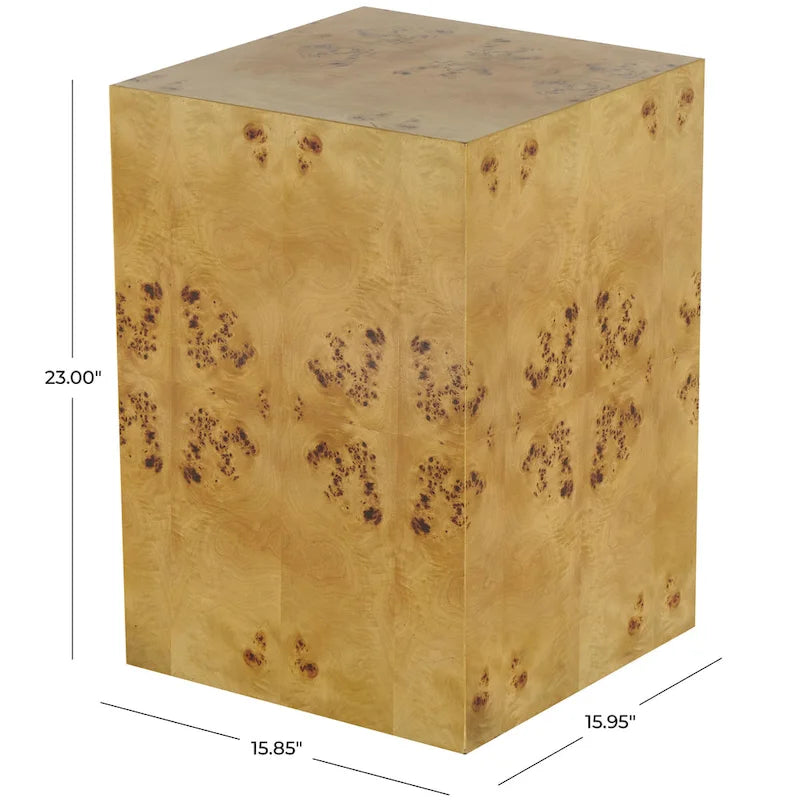 Wood Square Cube Side End Accent Table with Wood Grain Patterns - Brown - Roche River Decor