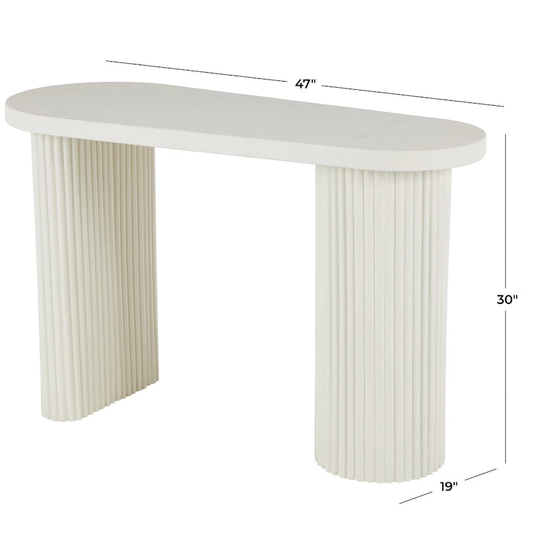 Metal Handmade Oval Console Table with Ribbed Legs - White - Roche River Decor