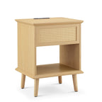 Chelsea Square Teagan Rattan Accent Side Table with Drawer Storage, Charging Station, & LED Touch Light - 15.25x23.75