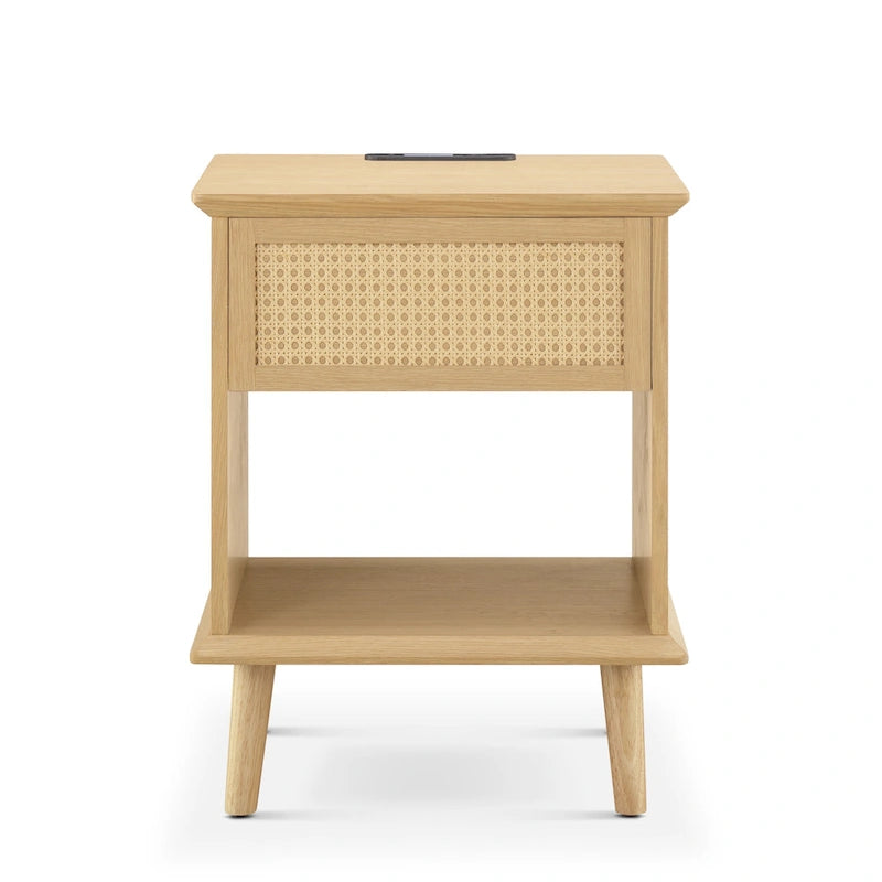 Chelsea Square Teagan Rattan Accent Side Table with Drawer Storage, Charging Station, & LED Touch Light - 15.25x23.75