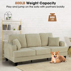 85 Modern Corduroy Rectangle 3-seater Sofa with USB and 2 Pillows