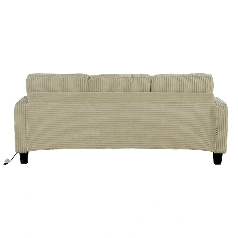 85 Modern Corduroy Rectangle 3-seater Sofa with USB and 2 Pillows