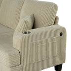 85 Modern Corduroy Rectangle 3-seater Sofa with USB and 2 Pillows