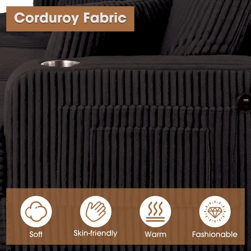 85 Modern Corduroy Rectangle 3-seater Sofa with USB and 2 Pillows