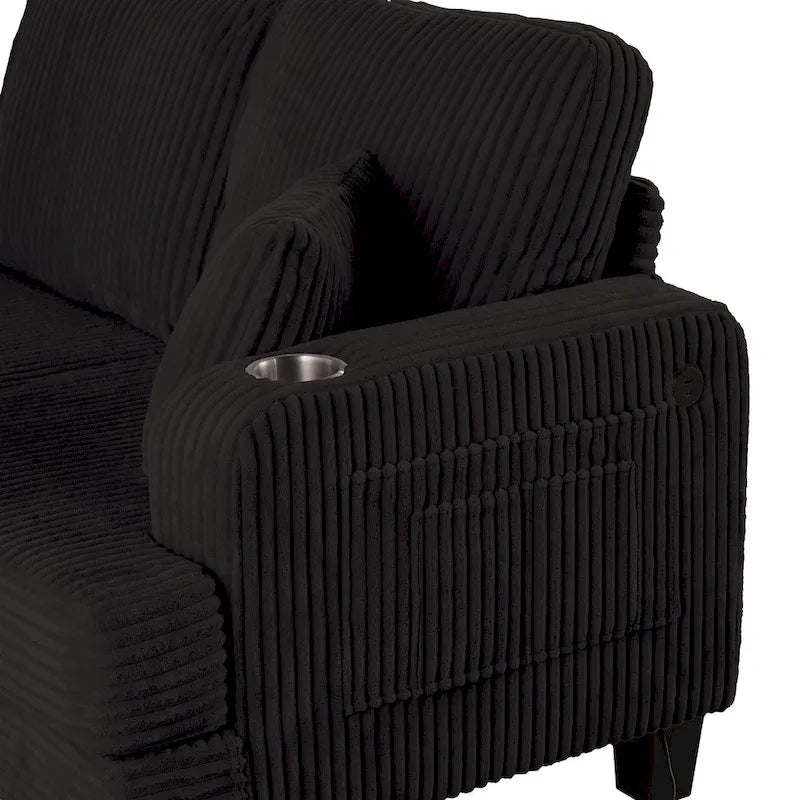 85 Modern Corduroy Rectangle 3-seater Sofa with USB and 2 Pillows