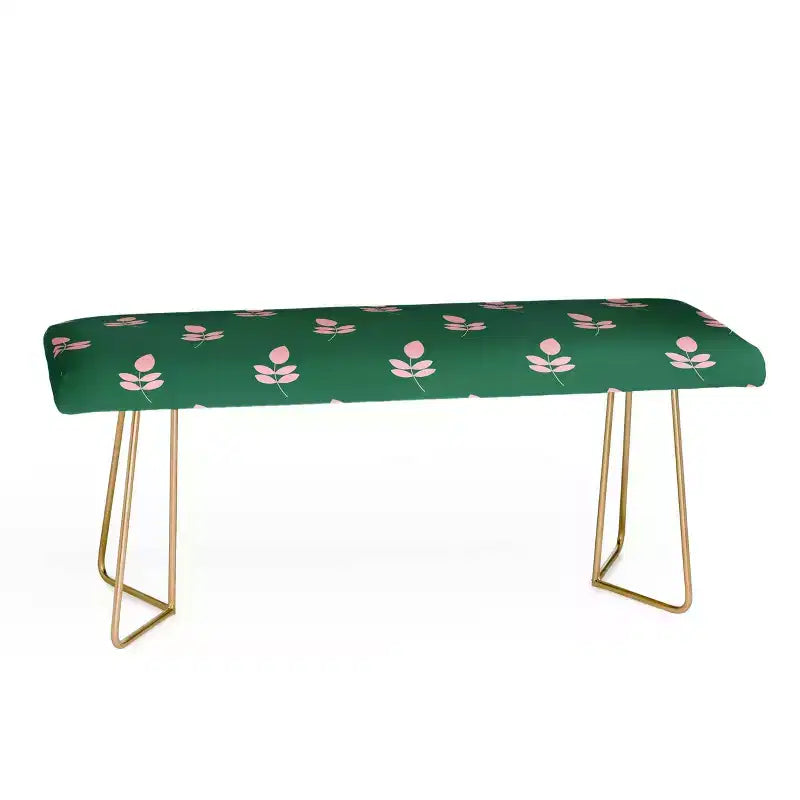 Maritza Lisa Retro Pink Leaf Pattern Bench Green - Deny Designs