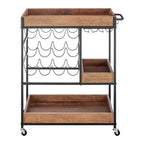 12 Bottle Rustic Walnut Wood and Metal Rolling Farmhouse Style Bar Cart Brown/Black - Danya B.