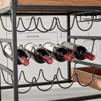 12 Bottle Rustic Walnut Wood and Metal Rolling Farmhouse Style Bar Cart Brown/Black - Danya B.