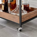 12 Bottle Rustic Walnut Wood and Metal Rolling Farmhouse Style Bar Cart Brown/Black - Danya B.