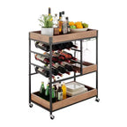 12 Bottle Rustic Walnut Wood and Metal Rolling Farmhouse Style Bar Cart Brown/Black - Danya B.