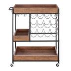 12 Bottle Rustic Walnut Wood and Metal Rolling Farmhouse Style Bar Cart Brown/Black - Danya B.