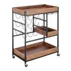 12 Bottle Rustic Walnut Wood and Metal Rolling Farmhouse Style Bar Cart Brown/Black - Danya B.