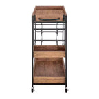 12 Bottle Rustic Walnut Wood and Metal Rolling Farmhouse Style Bar Cart Brown/Black - Danya B.