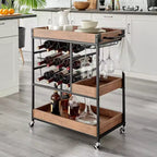 12 Bottle Rustic Walnut Wood and Metal Rolling Farmhouse Style Bar Cart Brown/Black - Danya B.