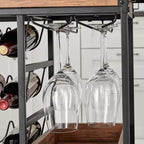 12 Bottle Rustic Walnut Wood and Metal Rolling Farmhouse Style Bar Cart Brown/Black - Danya B.