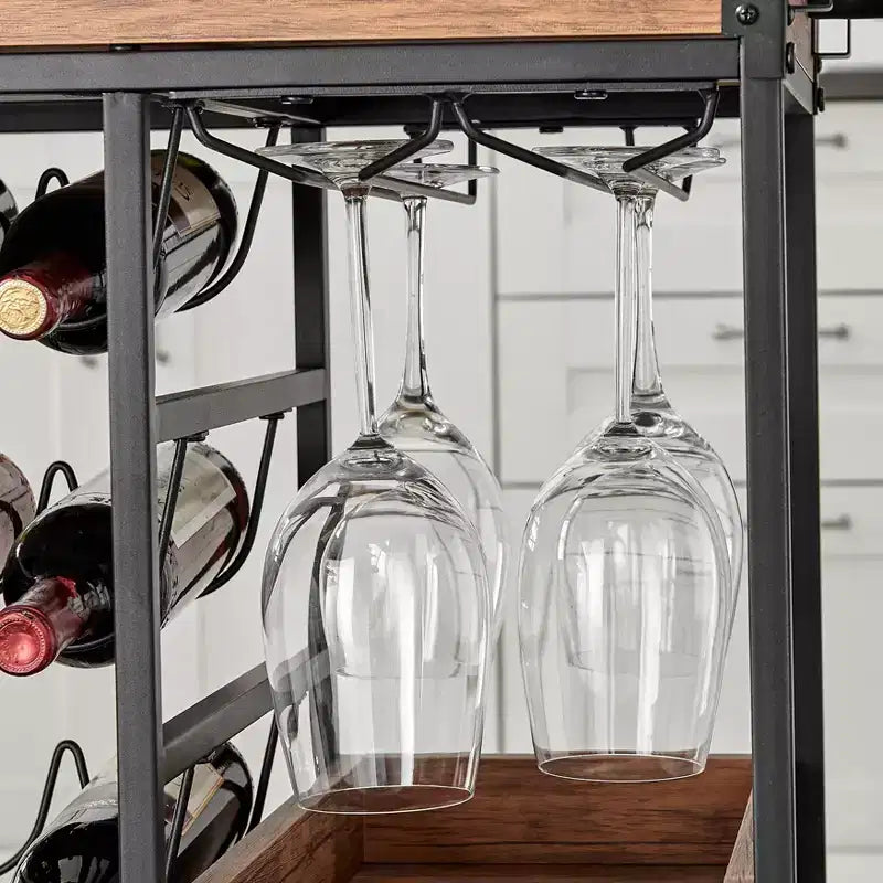 12 Bottle Rustic Walnut Wood and Metal Rolling Farmhouse Style Bar Cart Brown/Black - Danya B.