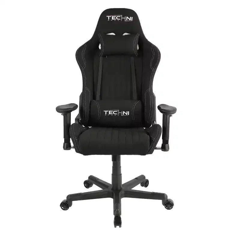 Sedia da gioco in tessuto ergonomica con schienale alto stile racer, nera - Techni Sport: Ufficio, girevole, supporto lombare
