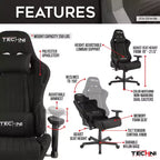 Sedia da gioco in tessuto ergonomica con schienale alto stile racer, nera - Techni Sport: Ufficio, girevole, supporto lombare