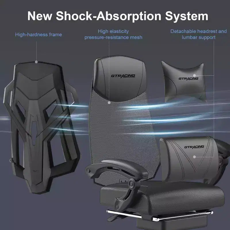 GTRACING Gaming Chair Mesh Computer Chair Ergonomic Recliner with Footrest Black