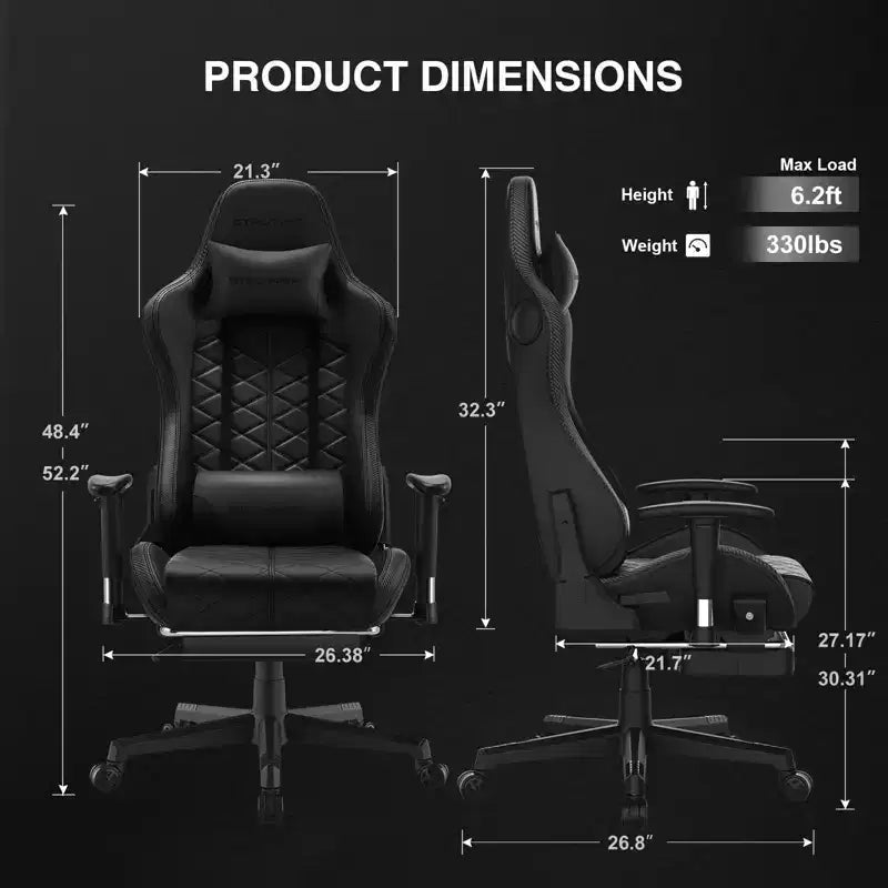 GTPLAYER Gaming Chair with Bluetooth Speakers and Footrest High Back Office Chair Black