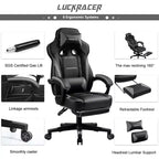LUCKRACER Sedia da Gaming con Poggiapiedi, Sedia da Ufficio con Schienale Alto per Computer, Grigia