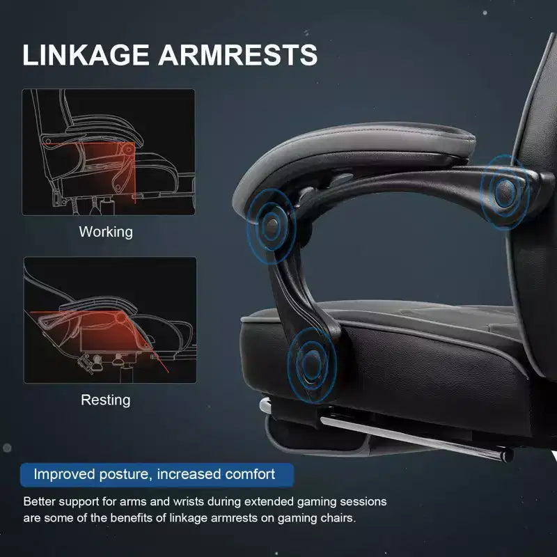 LUCKRACER Sedia da Gaming con Poggiapiedi, Sedia da Ufficio con Schienale Alto per Computer, Grigia