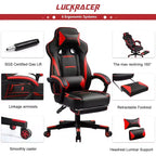 LUCKRACER Gaming Chair with Footrest High Back Computer Desk Chair Office Chair Red