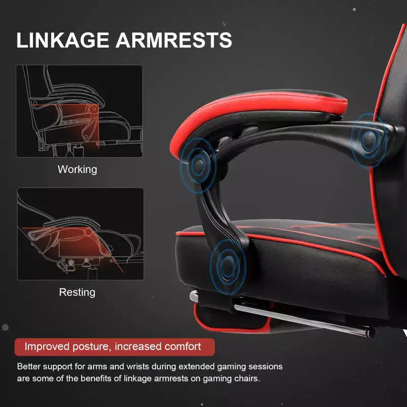 LUCKRACER Gaming Chair with Footrest High Back Computer Desk Chair Office Chair Red