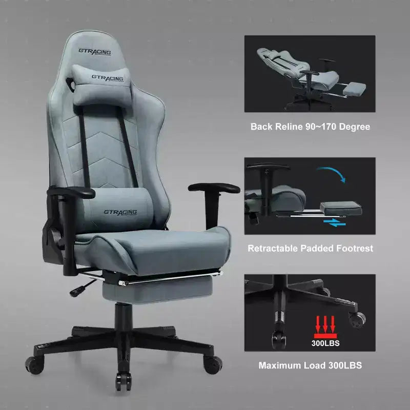 GTRACING Gaming Chair with Footres Ergonomic Recliner Office Chair with Lumbar Support Blue