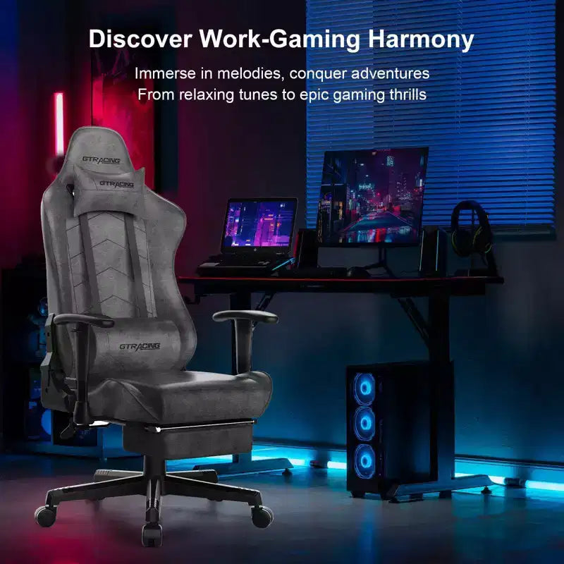 GTRACING Gaming Chair with Footres Ergonomic Recliner Office Chair with Lumbar Support Gray