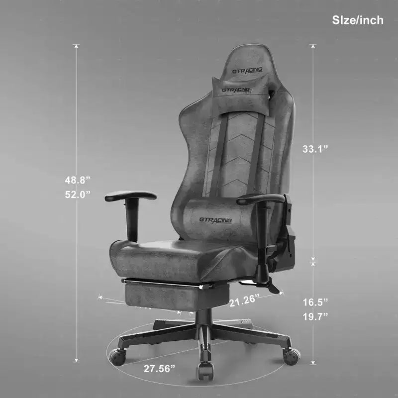 GTRACING Gaming Chair with Footres Ergonomic Recliner Office Chair with Lumbar Support Gray