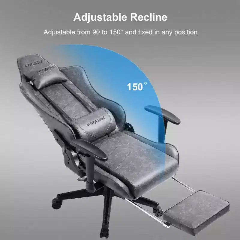 GTRACING Gaming Chair with Footres Ergonomic Recliner Office Chair with Lumbar Support Gray