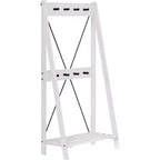 68" Solid Wood X Back Angled Hall Tree White Wash - Saracina Home: Pine Construction, Metal Hooks, Slatted Shelf