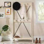 68" Solid Wood X Back Angled Hall Tree White Wash - Saracina Home: Pine Construction, Metal Hooks, Slatted Shelf