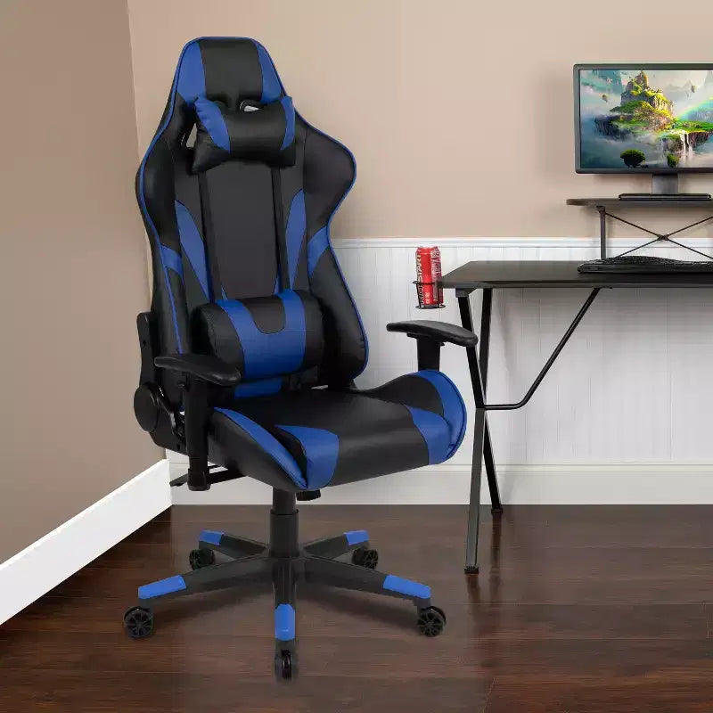 Emma and Oliver Racing Gaming Ergonomic Chair with Fully Reclining Back in Red LeatherSoft