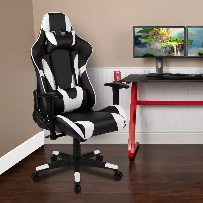 Emma and Oliver Racing Gaming Ergonomic Chair with Fully Reclining Back in Red LeatherSoft