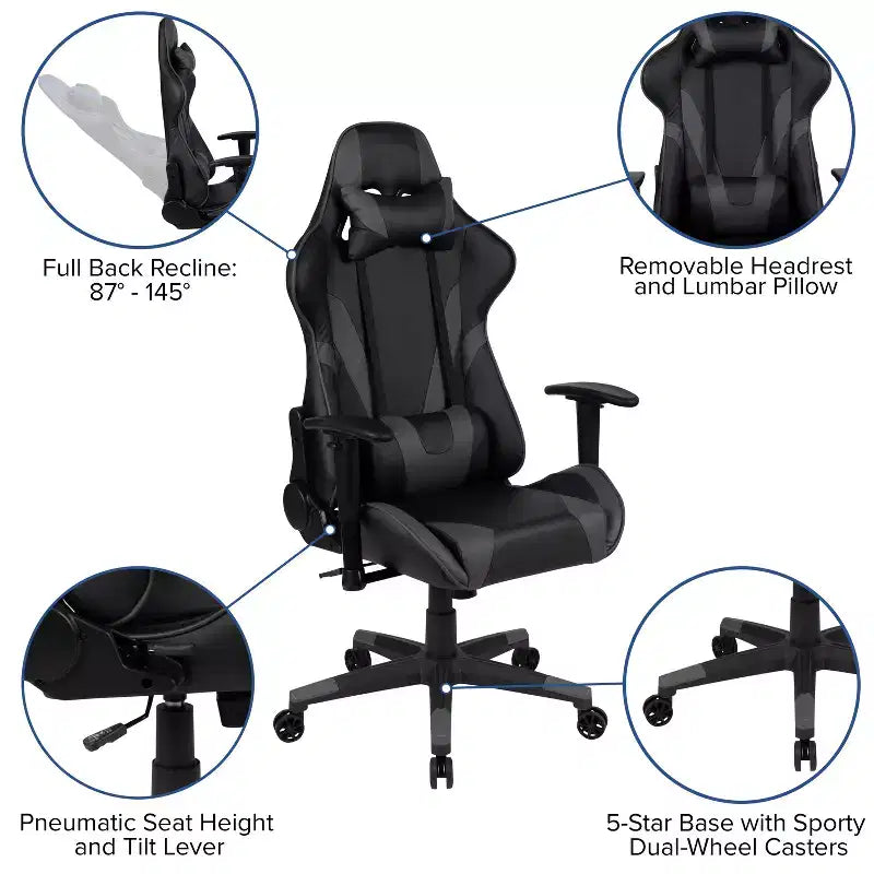 Emma and Oliver Racing Gaming Ergonomic Chair with Fully Reclining Back in Red LeatherSoft