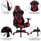 Emma and Oliver Racing Gaming Ergonomic Chair with Fully Reclining Back in Red LeatherSoft