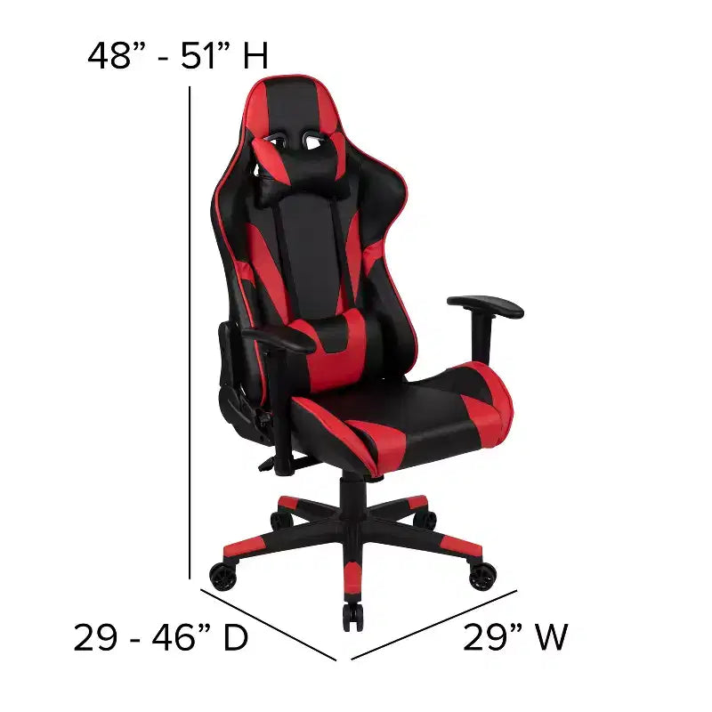 Emma and Oliver Racing Gaming Ergonomic Chair with Fully Reclining Back in Red LeatherSoft