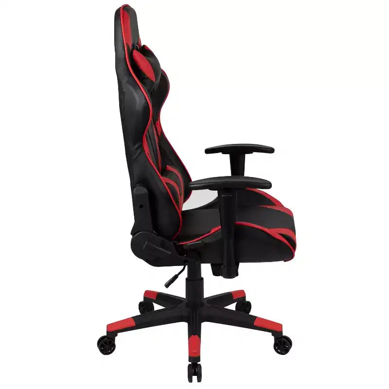Emma and Oliver Racing Gaming Ergonomic Chair with Fully Reclining Back in Red LeatherSoft