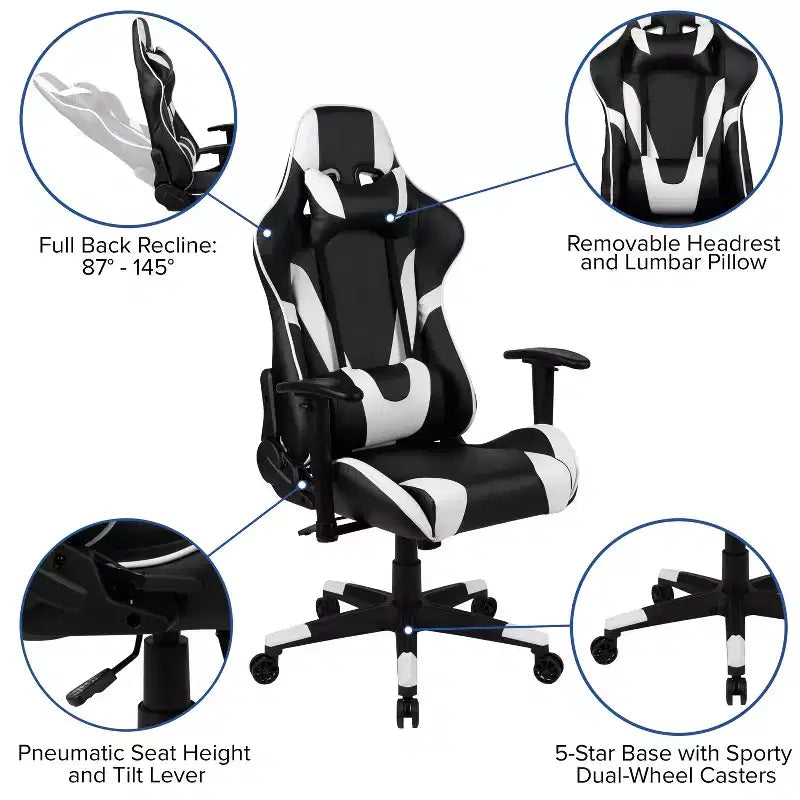 Emma and Oliver Racing Gaming Ergonomic Chair with Fully Reclining Back in Red LeatherSoft