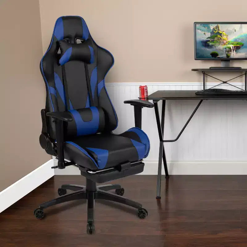 Sedia ergonomica da gaming Emma and Oliver Racing con schienale reclinabile e poggiapiedi in pelle sintetica rossa