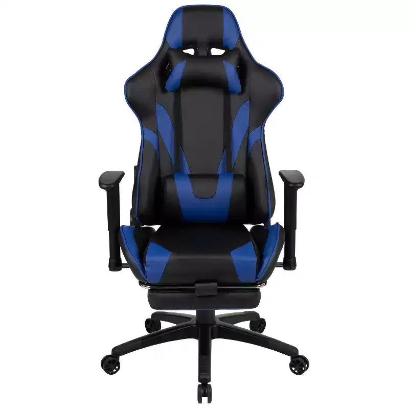 Sedia ergonomica da gaming Emma and Oliver Racing con schienale reclinabile e poggiapiedi in pelle sintetica rossa