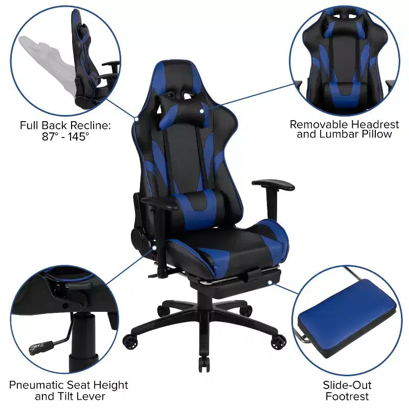 Sedia ergonomica da gaming Emma and Oliver Racing con schienale reclinabile e poggiapiedi in pelle sintetica rossa