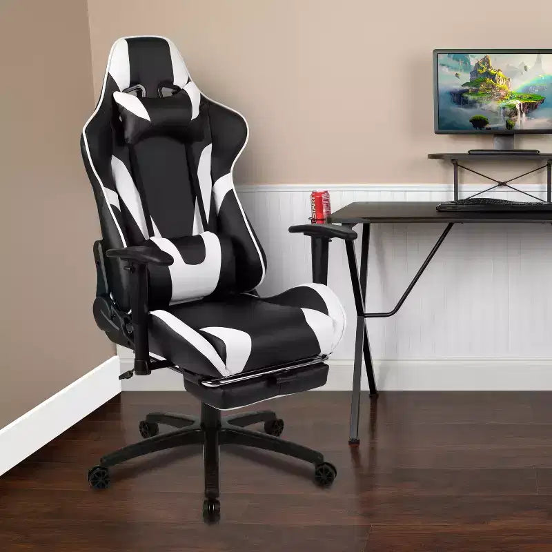 Sedia ergonomica da gaming Emma and Oliver Racing con schienale reclinabile e poggiapiedi in pelle sintetica rossa