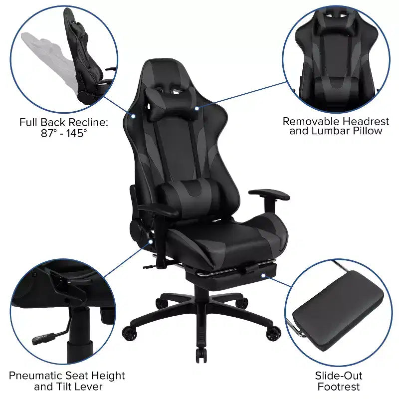 Sedia ergonomica da gaming Emma and Oliver Racing con schienale reclinabile e poggiapiedi in pelle sintetica rossa