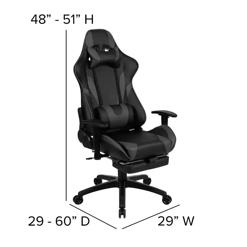 Sedia ergonomica da gaming Emma and Oliver Racing con schienale reclinabile e poggiapiedi in pelle sintetica rossa